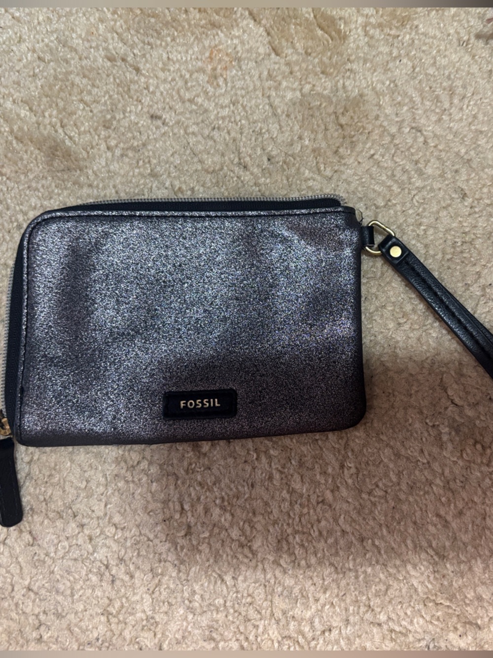 Fossil Gunmetal Metallic Black Wristlet Clutch